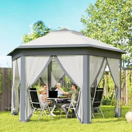 Outsunny Faltpavillon 4 x 4 m inkl. 6 Seitenteile Grau