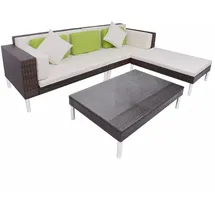 vidaXL Lounge Set 4-tlg. Polyrattan Auflagen cremeweiß braun