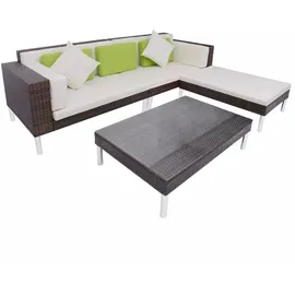 vidaXL Lounge Set 4-tlg. Polyrattan Auflagen cremeweiß braun