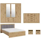 Deine Möbel 24 Schlafzimmer-Set SAM A Schlafzimmer, (Schrank SRL1 Kommode SRK1 Bett SR6 Nachttisch SR7, 5-tlg., Eiche Artisan Weiß Matt Sonoma Anthrazit Cashmere), inkl. Kleiderschrank 4-türig Kommode 2x Nachttisch Doppelbett 160x200 beige