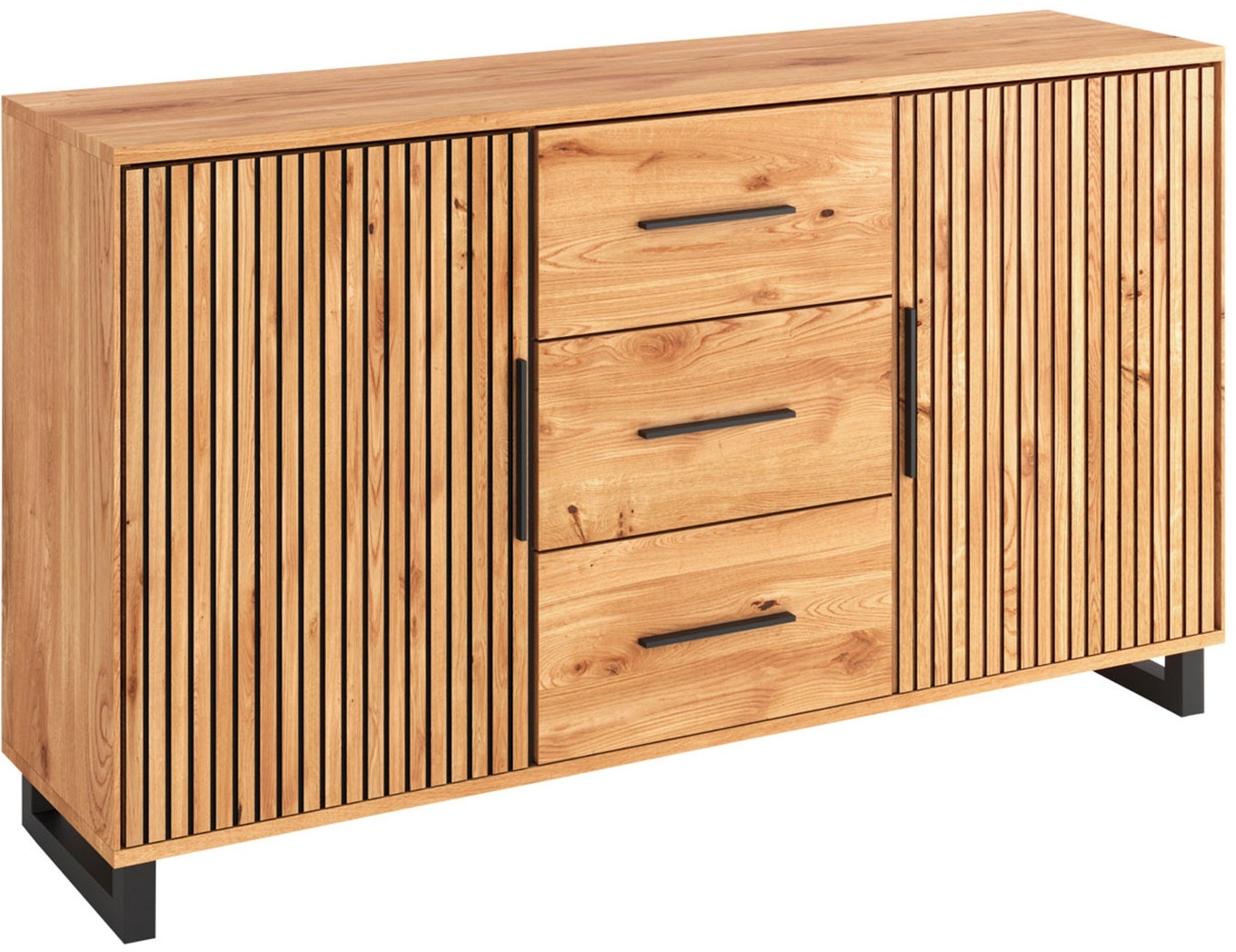 Elfo-Möbel Sideboard MARTHA, Eiche teilmassiv - B 163 cm - mit Soft-Close-Funktion - 2 Türen - 3 Schubladen