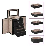 vidaXL Schmuckkästchen 6-Schichten mit Spiegel Abschließbar Schwarz vidaXL