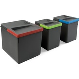 Emuca - Recycle Behälter für Küchenschublade, Höhe 216, 1x12L + 2x6L, Anthrazitgrauer Kunststoff, Kunststoff