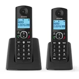 Alcatel F530 Duo – Schnurloses DECT-Telefon-Set – Großes beleuchtetes Display – Freisprechfunktion – Anrufsperrfunktion – 2 Direktwahltasten – 2 Mobilteile – Schwarz