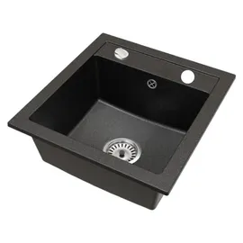 faizee home Belmondo 44 x 46 cm Einbaugranitspüle schwarz Handbetätigung 440 x 460 mm