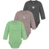 Normani Outdoor Sports 3er Pack Baby Merino Langarmbody „Tuai" in Anthrazit/Rosa/Grün | Gr.: 68