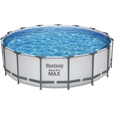 BESTWAY Steel Pro MAX Frame Pool Komplett-Set mit Filterpumpe Ø 457 x 122 cm, lichtgrau, rund
