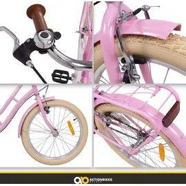 ACTIONBIKES MOTORS Actionbikes Kinderfahrrad Retrostar 20 Zoll Rosa, Fahrradständer, Gepäckträger, Sattel gefedert