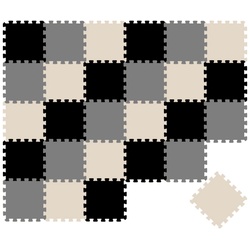 LittleTom Puzzlematte 27 Teile Baby Kinder Puzzlematte ab Null - 30x30cm, grau beige schwarz bunt