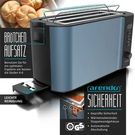 Arendo 2-teiliges Frühstücksset - Edelstahl Wasserkocher 1,5l, 4-Scheiben Langschlitz Toaster, Blau Matt
