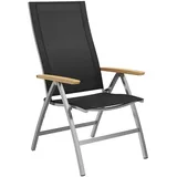 OUTLIV. Oviedo Klappsessel Edelstahl/Textilene/Teak-AL Schwarz Braun|Hellgrau