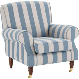 Home Affaire Sessel "Rennes", bunt (blau, creme streifen), B:90cm H:90cm T:93cm, Baumwollmix (50% Baumwolle, 50% Polyester);Samtoptik (100% Polyester), Sessel, Sessel, in Samtoptik oder Baumwoll-Mix