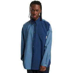 Marni Split Hemd Herren Zweifarbiges Oversized Hemd aus Baumwolle Designer Shirt mit Farbblock Look Langarm Blau - M (48)