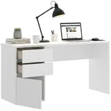 Dmora Schreibtisch Lagoni, Mehrzweckschreibtisch für Büro oder Schlafzimmer, linearer Arbeitstisch mit 2 Schubladen und 1 Tür, 139 x 60 x 75 cm, Weiß