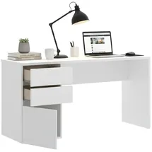 Dmora Schreibtisch Lagoni, Mehrzweckschreibtisch für Büro oder Schlafzimmer, linearer Arbeitstisch mit 2 Schubladen und 1 Tür, 139 x 60 x 75 cm, Weiß