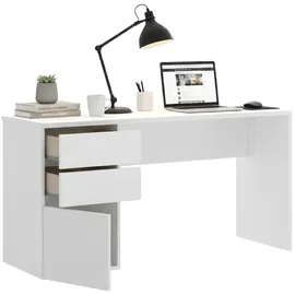 Dmora Schreibtisch Lagoni, Mehrzweckschreibtisch für Büro oder Schlafzimmer, linearer Arbeitstisch mit 2 Schubladen und 1 Tür, 139 x 60 x 75 cm, Weiß