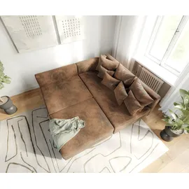 DeLife Ecksofa Clovis Braun Antik Optik Modular Hocker Ottomane Rechts, Design Ecksofas, Couch Loft, Modulsofa, modular