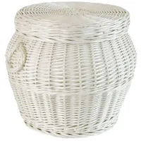MyBer® Pouf Hocker aus Weide Weidenpouf mit Stauraum weiß