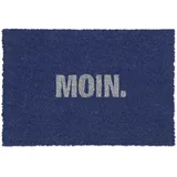 Relaxdays Fußmatte Kokos Moin, Weiß,Blau