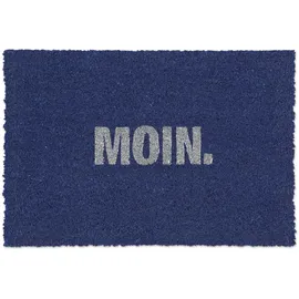 Relaxdays Fußmatte Kokos Moin, Weiß,Blau