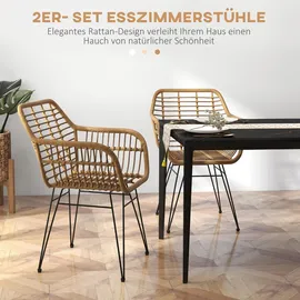 Homcom Esszimmerstuhl Rattan braun 2er Set