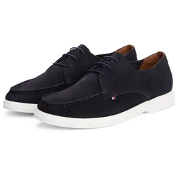 Schnürschuh TOMMY HILFIGER "TOMMY HILFIGER SUEDE MOC T DERBY", Herren, Gr. 41, blau (dunkelblau), Veloursleder, unifarben, Basic, Schuhe, Schnürschuh, Halbschuh, Businesschuh mit Mokassin-Naht
