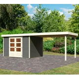 Karibu Gartenhaus KARIBU ""Arnis 5" SET anthrazit mit Anbaudach 2,80 m Breite", grau (terragrau, elfenbeinfarben), ohne Fußboden, ohne Rück- und Seitenwand, ohne Dacheindeckung, Holz, Gartenhäuser, aus hochwertiger nordischer Fichte