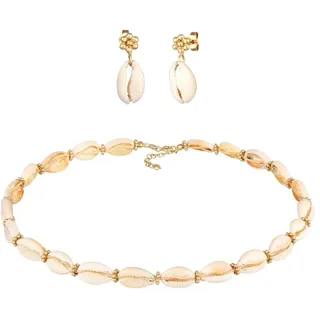 Elli - Elli Schmuckset Kauri Muschel Blumen Bead 925er Silber vergoldet Schmuck-Set   Damen (69.99 € /  ) 