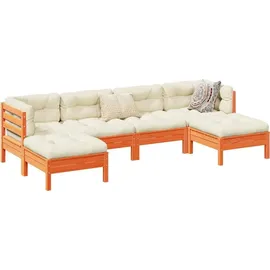 vidaXL Garten-Sofagarnitur 6-tlg. Wachsbraun Kiefernholz
