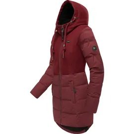 Ragwear Damen, Lange Steppjacke Wintermantel mit Kapuze Ashani Block Intl. Wine Red25 Gr. S - S