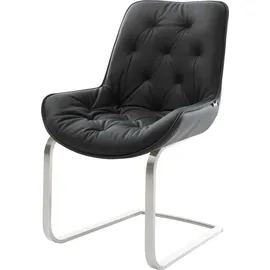 DeLife Taimi-Flex Echt-Leder Schwarz Freischwinger flach Edelstahl