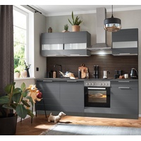 Kochstation Küche »KS-Luhe«, 240 cm breit, wahlweise mit oder ohne E-Geräten, gefräste MDF-Fronten, grau