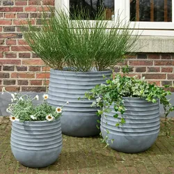 Decoris 3 Blumentöpfe 28-49cm Outdoor - Kunststoff Pflanzenkübel Blumenkübel außen Pflanzen Blumen Übertopf Pflanzentopf Pflanzgefäß für draußen Garten Grau