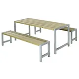 PLUS Gartenbank PLUS Plankengarnitur - 186 cm - 1 Tisch und 2 Bänke - Druckimprägniert