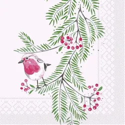 Tissue Serviette Jesse, 40x40 cm, 100 Stück - Mank - Ilex-Zweige Vogel Weihnachtsserviette