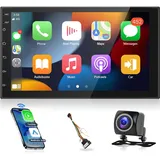 Android Doppel-Din Autoradio Navi mit Carplay Wireless Android Auto 7 Zoll Bildschirm Touchscreen 2 Din Bluetooth/GPS Navigation/FM RDS Radio Car Multimedia Player, WiFi/USB/Rückfahrkamera