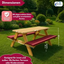 Coemo Kinder-Sitzgruppe Natur Picknicktisch mit Polster Spieltisch Gartentisch Holz