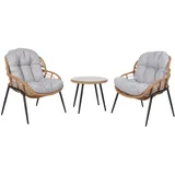 MCW Poly-Rattan Garnitur N33 Naturfarben Polster Hellgrau