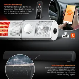 Kesser KESSER® Infrarot Heizstrahler 3000W IR-Gastro-Bar Inkl. LED Licht Terrassenstrahler Mit WiFi & Fernbedienung inkl. Schutzhülle Infrarotstrahler Quarzstrahler Terrassenheizer Wand-Heizstrahler
