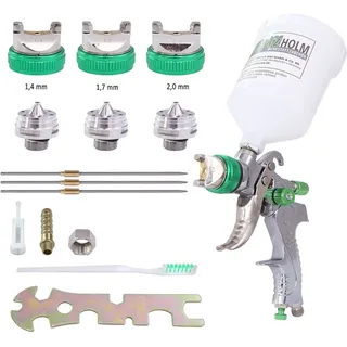 Trutzholm HVLP Lackierpistole mit 3 Edelstahldüsen 1,4mm 1,7mm 2,0mm 600ml Becher