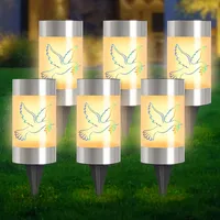 BYZESTY Solar LED Grablicht, 6 Stück LED Solar Grablicht mit Lichtsensor, Taube Grableuchte mit Aufkleber, LEDs Grabkerze, Friedhofskerzen Wasserdichtes, Taube Grabkerze Grablaterne(Warmweißes)