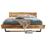 TPT Möbel Massivholzbett Waldzauber Baumkante, Balkenbett Wildeiche mit Metallkufen braun