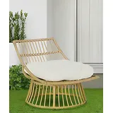 Garten-Sessel mit Polsterkissen aus Rattan, ca. 87 x 70 x 46/87 cm - Braun