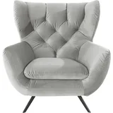 Candy Sessel 3C CANDY "Beatrice Ohrensessel mit Knopfheftung im Rücken", silber, B:100cm H:106cm T:95cm, Samt-Optik (100% Polyester), Sessel, Sessel, bequemer Retro Solitärsessel auch in Cord und Fellimitat