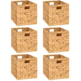 M4DECOR Faltbare, handgewebte Wasserhyazinthen-Aufbewahrungskörbe, Weidenkörbe, rechteckig, Wäsche-Organizer, Tragetaschen für Schlafzimmer, Wohnzimmer, Regale, Speisekammer (6 Packungen)