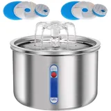 Trinkbrunnen für Katze,2LKatzenbrunnen Wasserfall Edelstah mit Wasserstandsanzeige,3-stufig Einstellbare Pumpe mit LED-Licht,2 Filter mit Harz und Aktivkohle für Katzen und Kleinhunde
