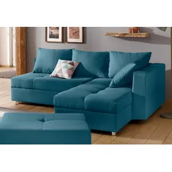 Ecksofa HOME AFFAIRE "Italia L-Form", blau (petrol), B:217cm H:80cm T:182cm, Struktur fein (100% Polyester), Microfaser PRIMABELLE (100% Polyester), Sofas, mit Bettfunktion, mit Federkern, Topseller