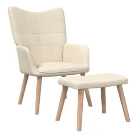 vidaXL Relaxsessel mit Hocker Polyester 63,5 x 95,5 x 66 cm Creme