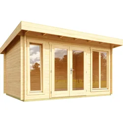 Gartenhaus LASITA MAJA "DORSET", beige (naturbelassen), Fußboden im Gartenhaus, Massivholzdach, Holz, Gartenhäuser