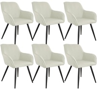 tectake 6er Set Stuhl Marilyn Leinenoptik, schwarze Stuhlbeine - crème/schwarz - 404676
